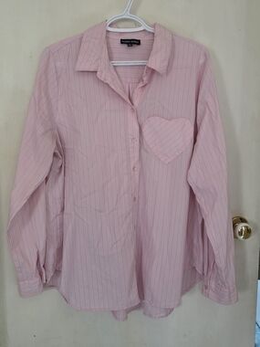 Modern Works Pink Striped Heart-Pocket Blouse